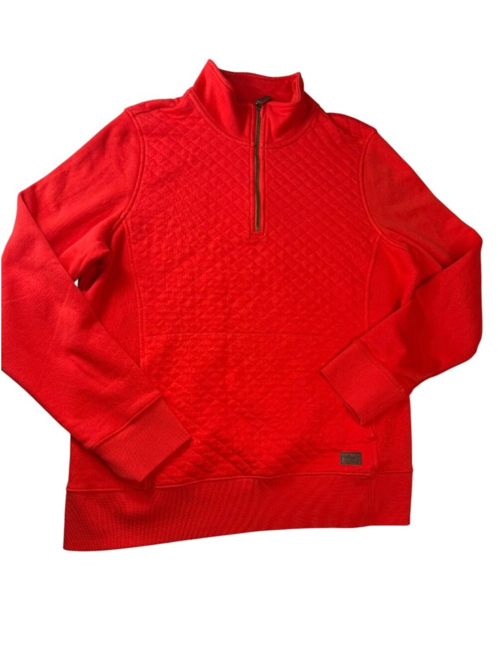 LL BEAN Dark Orange Quilted Half Zip Pullover Size XL. Front Kangaroo Pocket.